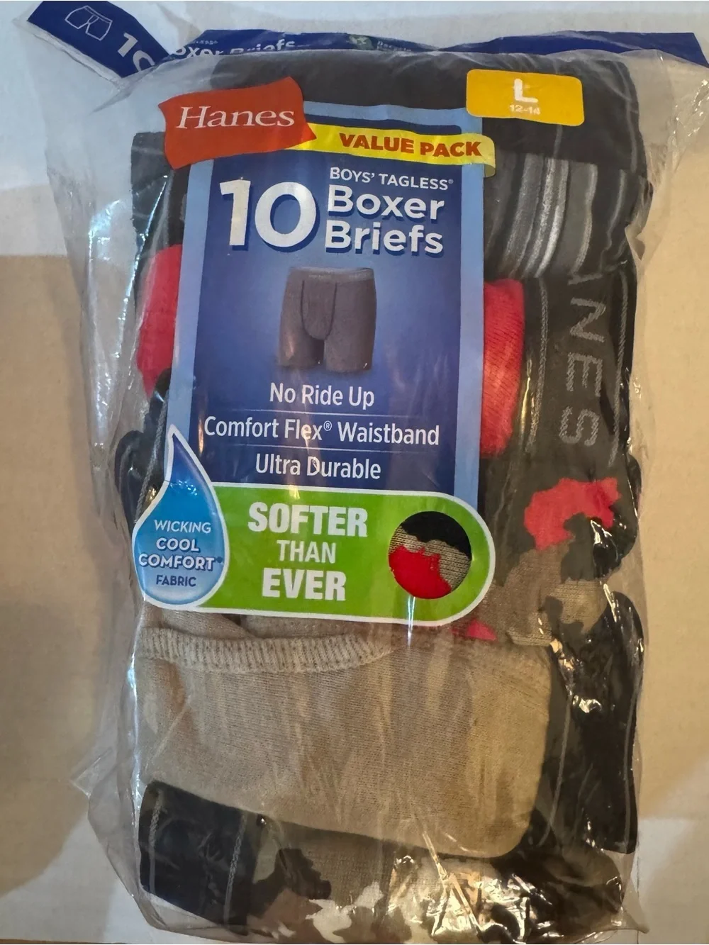 Hanes Boys' Comfort Flex Boxer Briefs Underwear Super Value Pack, 10-pack